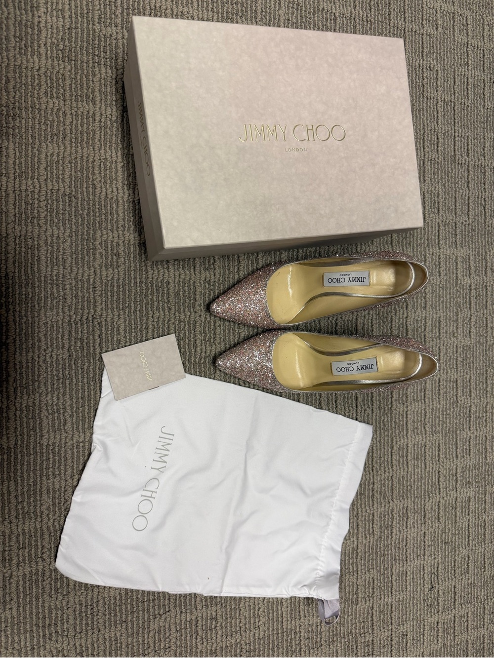Jimmy Choo ROMY 100 Pink Glitter Pointed Pumps with Multitone Sparkle - Picture 5 of 8